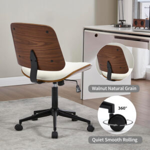 68874180844590158c058a23d6caa377d8a8037e0e078554e5954.jpg Small Home Office Chair - Armless Mid Back Desk Chair with 360° Swivel and Wheels, PU Upholstered Height Adjustable Modern Walnut Computer Chair for Home, Office Meeting Room - White
