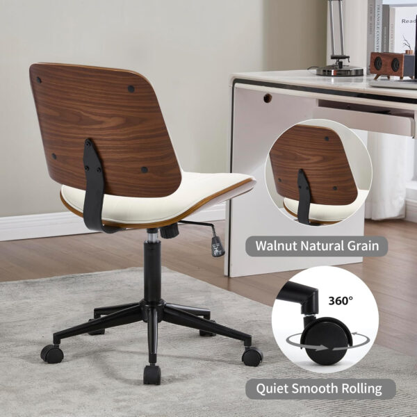 68874180844590158c058a23d6caa377d8a8037e0e078554e5954.jpg Small Home Office Chair - Armless Mid Back Desk Chair with 360° Swivel and Wheels, PU Upholstered Height Adjustable Modern Walnut Computer Chair for Home, Office Meeting Room - White