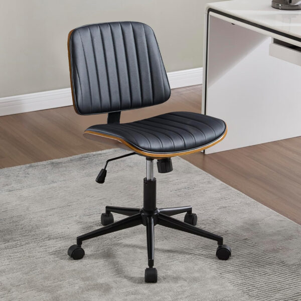 68874183558991bc18e5511794905a699182572513ac943cec461.jpg Small Home Office Chair - Armless Mid Back Desk Chair with 360° Swivel and Wheels, PU Upholstered Height Adjustable Modern Walnut Computer Chair for Home, Office Meeting Room - White