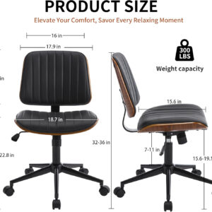 688741849b74219874c5415c7fb69384ee3fe1ae43a82d2d40649.jpg Small Home Office Chair - Armless Mid Back Desk Chair with 360° Swivel and Wheels, PU Upholstered Height Adjustable Modern Walnut Computer Chair for Home, Office Meeting Room - White