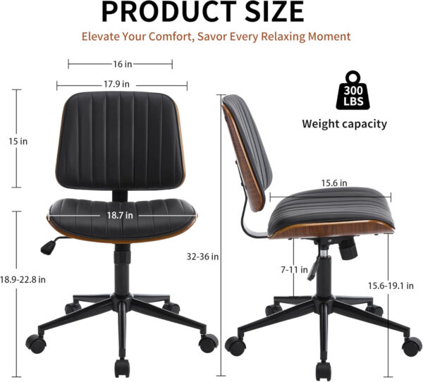 688741849b74219874c5415c7fb69384ee3fe1ae43a82d2d40649.jpg Small Home Office Chair - Armless Mid Back Desk Chair with 360° Swivel and Wheels, PU Upholstered Height Adjustable Modern Walnut Computer Chair for Home, Office Meeting Room - White