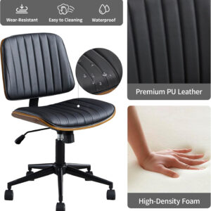 68874186179c37e39330c0ba15a612778a40ed5e66c72b7b54578.jpg Small Home Office Chair - Armless Mid Back Desk Chair with 360° Swivel and Wheels, PU Upholstered Height Adjustable Modern Walnut Computer Chair for Home, Office Meeting Room - White