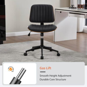 68874188e824e51b7db7375dd447fbfc38f5ef8d30b50741a5ab0.jpg Small Home Office Chair - Armless Mid Back Desk Chair with 360° Swivel and Wheels, PU Upholstered Height Adjustable Modern Walnut Computer Chair for Home, Office Meeting Room - White