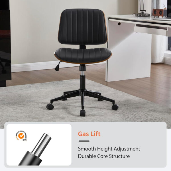 68874188e824e51b7db7375dd447fbfc38f5ef8d30b50741a5ab0.jpg Small Home Office Chair - Armless Mid Back Desk Chair with 360° Swivel and Wheels, PU Upholstered Height Adjustable Modern Walnut Computer Chair for Home, Office Meeting Room - White