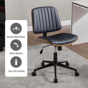 6887418b78b24ac82d9f3395181c097278ac0cdbdcf4784f6652e.jpg Small Home Office Chair - Armless Mid Back Desk Chair with 360° Swivel and Wheels, PU Upholstered Height Adjustable Modern Walnut Computer Chair for Home, Office Meeting Room - White