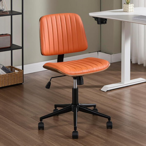 6887418cc05ca1e149070d3b300fa4278ca17dcbd3f21a8312e71.jpg Small Home Office Chair - Armless Mid Back Desk Chair with 360° Swivel and Wheels, PU Upholstered Height Adjustable Modern Walnut Computer Chair for Home, Office Meeting Room - White