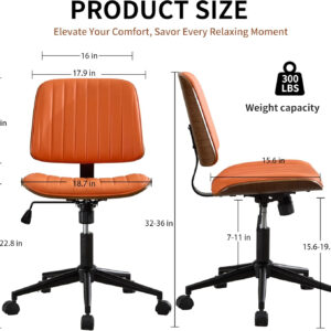 6887418e2aeb24d225e48fe964877bfa4188ae7a2307921d8092d.jpg Small Home Office Chair - Armless Mid Back Desk Chair with 360° Swivel and Wheels, PU Upholstered Height Adjustable Modern Walnut Computer Chair for Home, Office Meeting Room - White