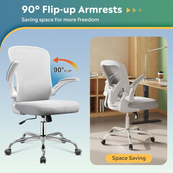 DEVAISE Office Chair Ergonomic Computer Desk Chair with Flip-up Armrests, Comfy Mesh with Adjustable Lumbar Support, White