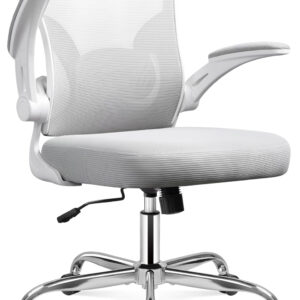 DEVAISE Office Chair Ergonomic Computer Desk Chair with Flip-up Armrests, Comfy Mesh with Adjustable Lumbar Support, White