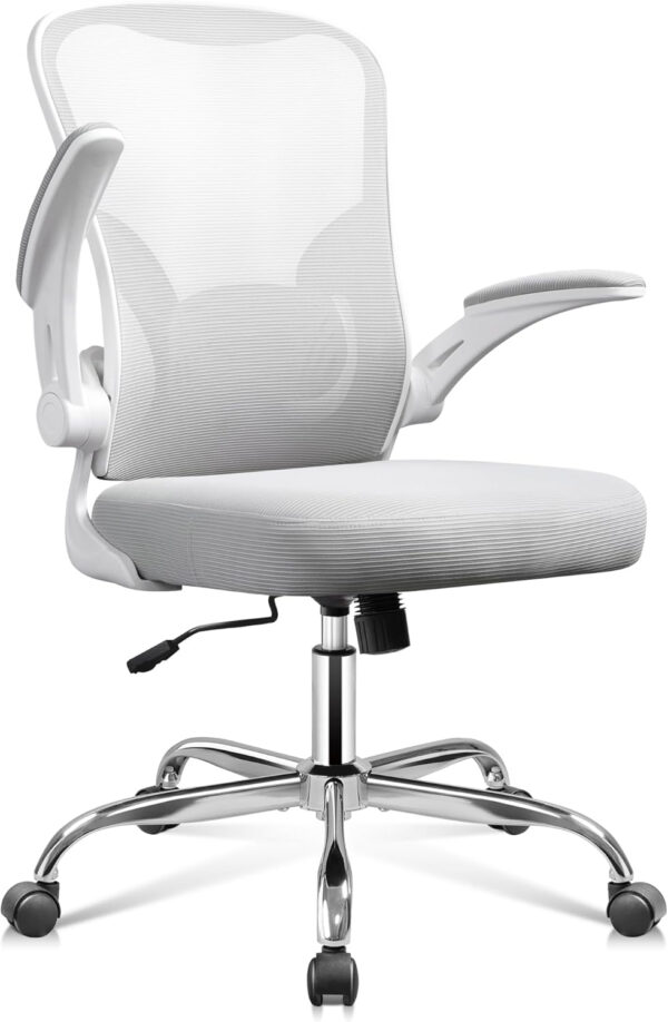 DEVAISE Office Chair Ergonomic Computer Desk Chair with Flip-up Armrests, Comfy Mesh with Adjustable Lumbar Support, White