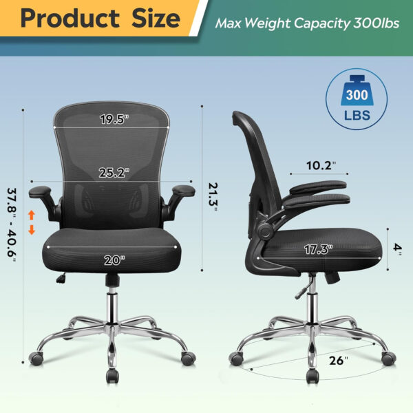 DEVAISE Office Chair Ergonomic Computer Desk Chair with Flip-up Armrests, Comfy Mesh with Adjustable Lumbar Support, White