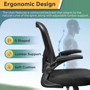 DEVAISE Office Chair Ergonomic Computer Desk Chair with Flip-up Armrests, Comfy Mesh with Adjustable Lumbar Support, White