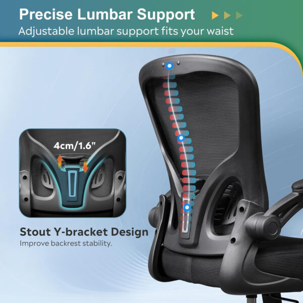 DEVAISE Office Chair Ergonomic Computer Desk Chair with Flip-up Armrests, Comfy Mesh with Adjustable Lumbar Support, White