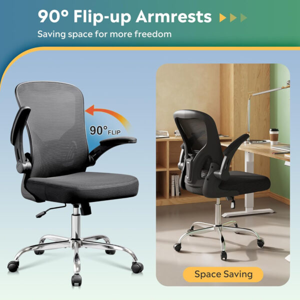 DEVAISE Office Chair Ergonomic Computer Desk Chair with Flip-up Armrests, Comfy Mesh with Adjustable Lumbar Support, White