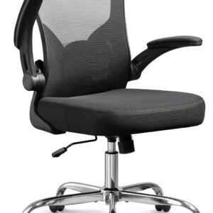 DEVAISE Office Chair Ergonomic Computer Desk Chair with Flip-up Armrests, Comfy Mesh with Adjustable Lumbar Support, White