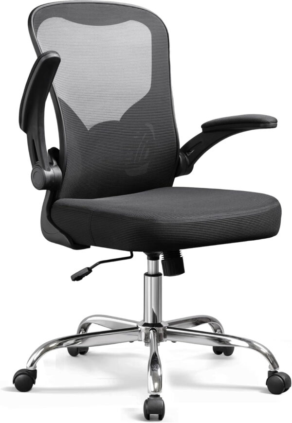 DEVAISE Office Chair Ergonomic Computer Desk Chair with Flip-up Armrests, Comfy Mesh with Adjustable Lumbar Support, White