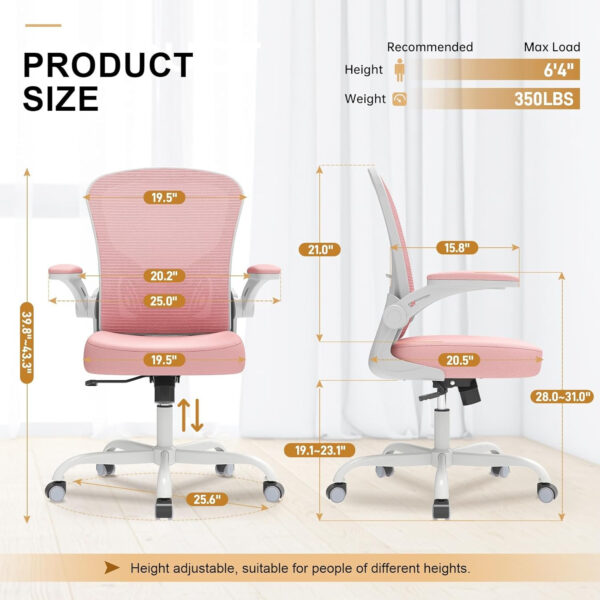 Office Chair, Ergonomic Desk Chairs 330LBS Capacity High Back Mesh Computer Chair with Flip-up Armrests, Comfy Work Chair with Adjustable Lumbar Support, Rolling Chair