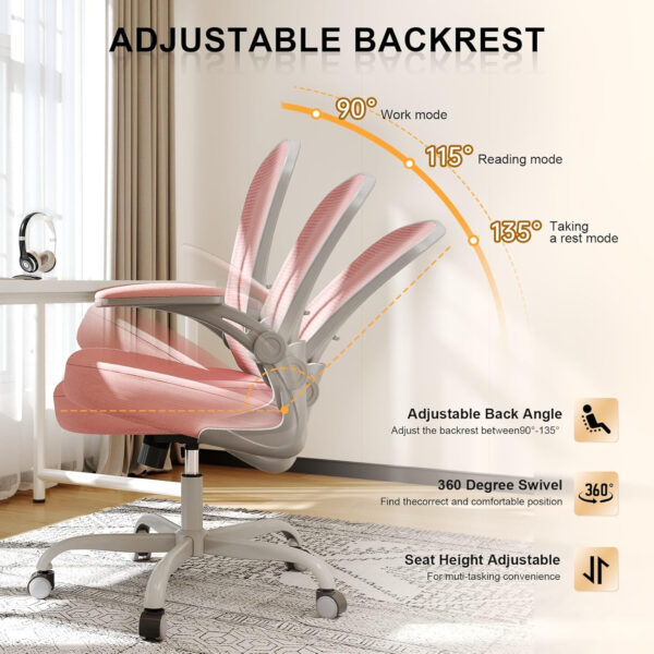 Office Chair, Ergonomic Desk Chairs 330LBS Capacity High Back Mesh Computer Chair with Flip-up Armrests, Comfy Work Chair with Adjustable Lumbar Support, Rolling Chair