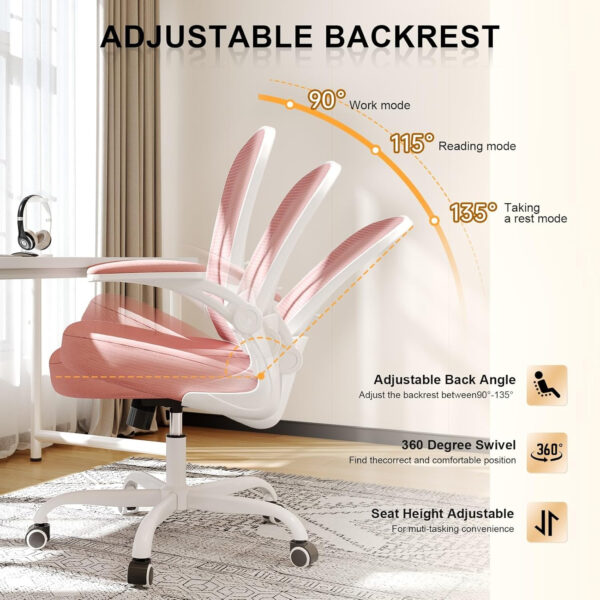 Office Chair, Ergonomic Desk Chairs 330LBS Capacity High Back Mesh Computer Chair with Flip-up Armrests, Comfy Work Chair with Adjustable Lumbar Support, Rolling Chair