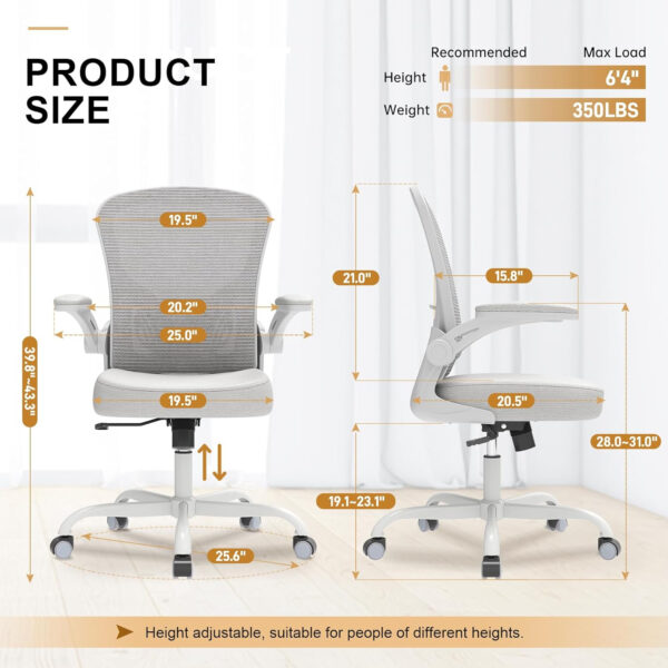 Office Chair, Ergonomic Desk Chairs 330LBS Capacity High Back Mesh Computer Chair with Flip-up Armrests, Comfy Work Chair with Adjustable Lumbar Support, Rolling Chair