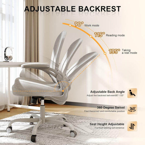 Office Chair, Ergonomic Desk Chairs 330LBS Capacity High Back Mesh Computer Chair with Flip-up Armrests, Comfy Work Chair with Adjustable Lumbar Support, Rolling Chair