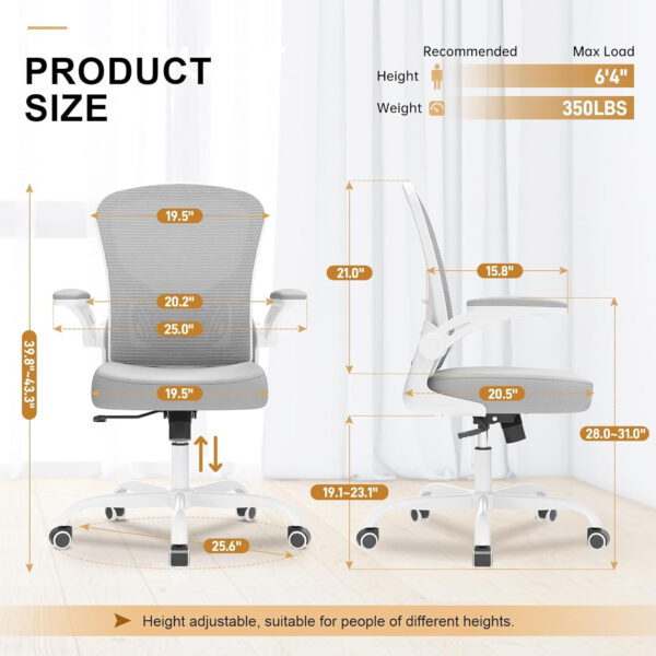 Office Chair, Ergonomic Desk Chairs 330LBS Capacity High Back Mesh Computer Chair with Flip-up Armrests, Comfy Work Chair with Adjustable Lumbar Support, Rolling Chair