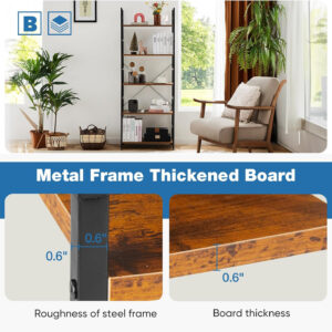 DUMOS 5 Tiers Bookshelf, Classical Modern Book Shelf, Tall Display Shelves in Living Room/Home/Office, Storage Organizer for CDs/Books/Movies, Rustic Brown