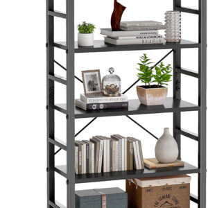 DUMOS 5 Tiers Bookshelf, Classical Modern Book Shelf, Tall Display Shelves in Living Room/Home/Office, Storage Organizer for CDs/Books/Movies, Rustic Brown