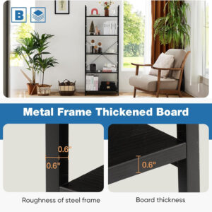 DUMOS 5 Tiers Bookshelf, Classical Modern Book Shelf, Tall Display Shelves in Living Room/Home/Office, Storage Organizer for CDs/Books/Movies, Rustic Brown