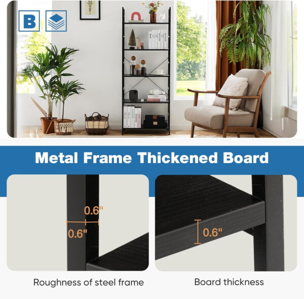 DUMOS 5 Tiers Bookshelf, Classical Modern Book Shelf, Tall Display Shelves in Living Room/Home/Office, Storage Organizer for CDs/Books/Movies, Rustic Brown