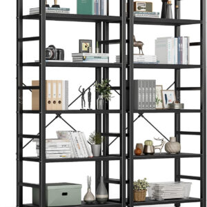 DUMOS 5 Tiers Bookshelf, Classical Modern Book Shelf, Tall Display Shelves in Living Room/Home/Office, Storage Organizer for CDs/Books/Movies, Rustic Brown