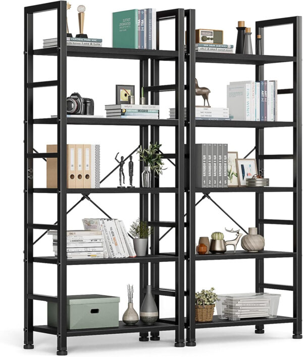 DUMOS 5 Tiers Bookshelf, Classical Modern Book Shelf, Tall Display Shelves in Living Room/Home/Office, Storage Organizer for CDs/Books/Movies, Rustic Brown