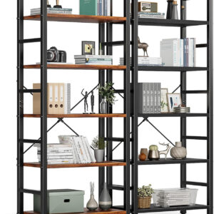 DUMOS 5 Tiers Bookshelf, Classical Modern Book Shelf, Tall Display Shelves in Living Room/Home/Office, Storage Organizer for CDs/Books/Movies, Rustic Brown