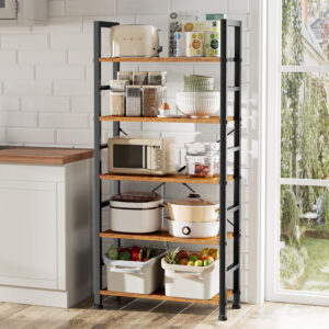 DUMOS 5 Tiers Bookshelf, Classical Modern Book Shelf, Tall Display Shelves in Living Room/Home/Office, Storage Organizer for CDs/Books/Movies, Rustic Brown