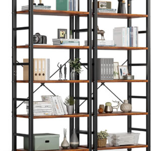 DUMOS 5 Tiers Bookshelf, Classical Modern Book Shelf, Tall Display Shelves in Living Room/Home/Office, Storage Organizer for CDs/Books/Movies, Rustic Brown