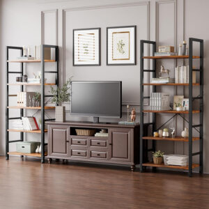 DUMOS 5 Tiers Bookshelf, Classical Modern Book Shelf, Tall Display Shelves in Living Room/Home/Office, Storage Organizer for CDs/Books/Movies, Rustic Brown