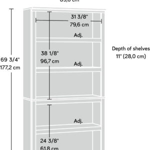 Sauder Miscellaneous Storage 5 Split Bookcase/Book Shelf, L: 35.28" x W: 13.23" x H: 69.76", Oiled Oak finish
