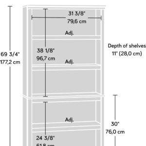 Sauder Miscellaneous Storage 5 Split Bookcase/Book Shelf, L: 35.28" x W: 13.23" x H: 69.76", Oiled Oak finish