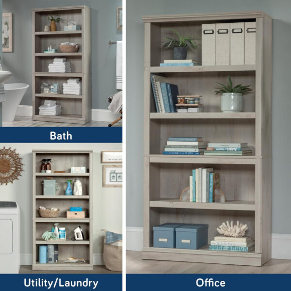 Sauder Miscellaneous Storage 5 Split Bookcase/Book Shelf, L: 35.28" x W: 13.23" x H: 69.76", Oiled Oak finish