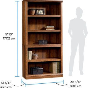 Sauder Miscellaneous Storage 5 Split Bookcase/Book Shelf, L: 35.28" x W: 13.23" x H: 69.76", Oiled Oak finish