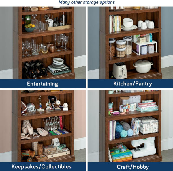 Sauder Miscellaneous Storage 5 Split Bookcase/Book Shelf, L: 35.28" x W: 13.23" x H: 69.76", Oiled Oak finish