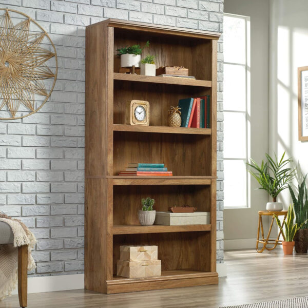Sauder Miscellaneous Storage 5 Split Bookcase/Book Shelf, L: 35.28" x W: 13.23" x H: 69.76", Oiled Oak finish