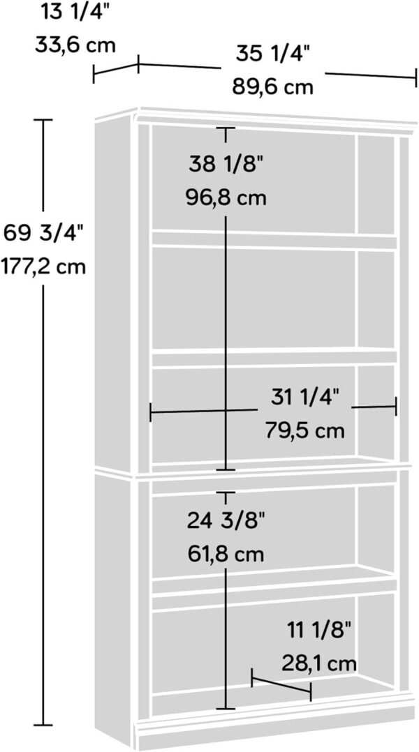 Sauder Miscellaneous Storage 5 Split Bookcase/Book Shelf, L: 35.28" x W: 13.23" x H: 69.76", Oiled Oak finish