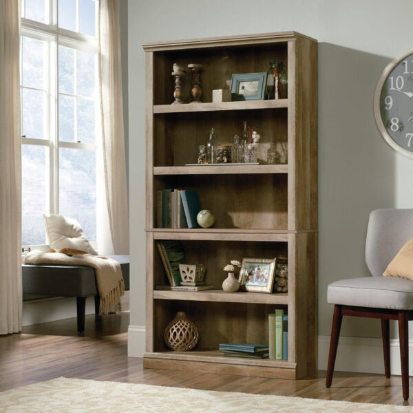 Sauder Miscellaneous Storage 5 Split Bookcase/Book Shelf, L: 35.28" x W: 13.23" x H: 69.76", Oiled Oak finish