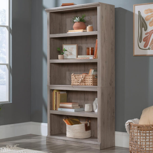 Sauder Miscellaneous Storage 5 Split Bookcase/Book Shelf, L: 35.28" x W: 13.23" x H: 69.76", Oiled Oak finish