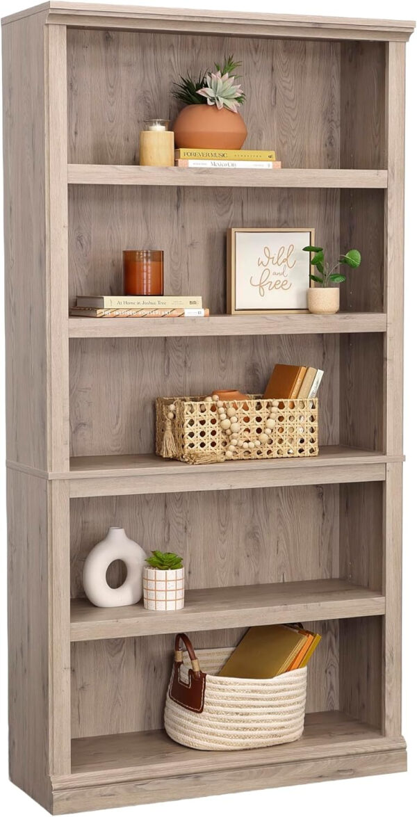 Sauder Miscellaneous Storage 5 Split Bookcase/Book Shelf, L: 35.28" x W: 13.23" x H: 69.76", Oiled Oak finish