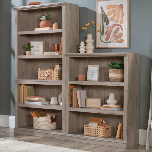 Sauder Miscellaneous Storage 5 Split Bookcase/Book Shelf, L: 35.28" x W: 13.23" x H: 69.76", Oiled Oak finish