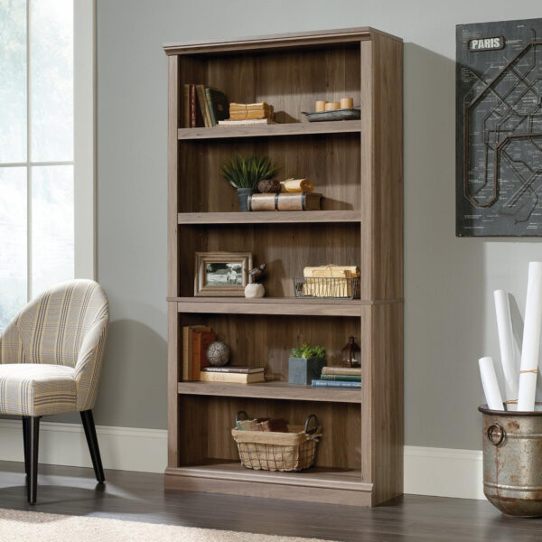 Sauder Miscellaneous Storage 5 Split Bookcase/Book Shelf, L: 35.28" x W: 13.23" x H: 69.76", Oiled Oak finish
