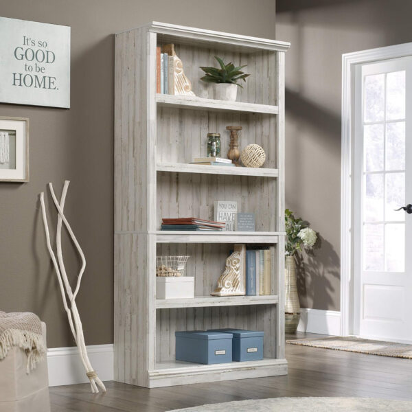 Sauder Miscellaneous Storage 5 Split Bookcase/Book Shelf, L: 35.28" x W: 13.23" x H: 69.76", Oiled Oak finish