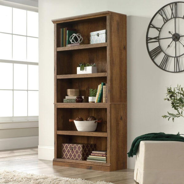 Sauder Miscellaneous Storage 5 Split Bookcase/Book Shelf, L: 35.28" x W: 13.23" x H: 69.76", Oiled Oak finish